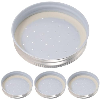 Happyyami 4pcs Entrance Feeder Beehive Feeder Lids Honey Bee Feeder Mason Jar Lids Plastic Bee Hive Entrance Feeder with Perforated Lids Beekeeping Perforated Lid Fits Mason Jars