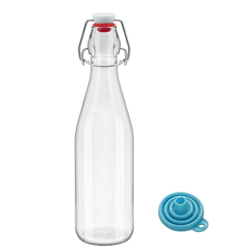 1Pc (16oz Round) clear Swing Top Brewing Bottles with Leak Proof Easy Caps, Glass Beer Bottle Flip Top Bottles For Kombucha, Kefir, Vanilla Extract, Beer (16oz Round) - size: 16 Ounces