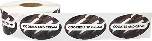 Cookies and Cream Grocery Store Food Labels 1.25 x 2 Inch Oval Shape 500 Total Adhesive Stickers - color: Cookies and Cream