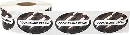 Cookies and Cream Grocery Store Food Labels 1.25 x 2 Inch Oval Shape 500 Total Adhesive Stickers - color: Cookies and Cream