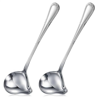 2 Pcs Small Ladle with Pour Spout, Stainless Steel Gravy Ladle with Long Handle Sauce Drizzle Spoon Small Sauce Spoon for Cooking Serving Canning