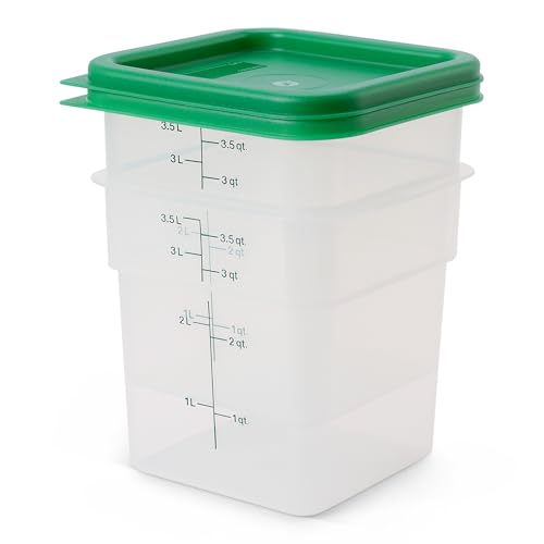 Cambro Food Storage Container with Lid (Microwave Safe and BPA-Free) - 2 Pack - Classic Series Square with Green Lid - 4 QT (Quart) - Commercial Grade for Food Prep (Translucent) - size: 4 QT + Lid