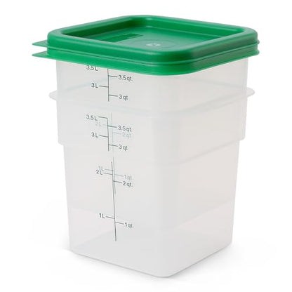 Cambro Food Storage Container with Lid (Microwave Safe and BPA-Free) - 2 Pack - Classic Series Square with Green Lid - 4 QT (Quart) - Commercial Grade for Food Prep (Translucent) - size: 4 QT + Lid