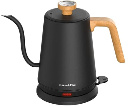Nueve&Five Electric Gooseneck Kettle with Thermometer, 1.0L Pour Over Hot Water Kettle for Coffee and Tea, 1000W, Auto Shutoff, Boil-Dry Protection, Matte Black - color: BLACK