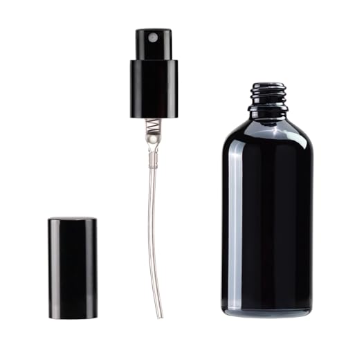YIZHAO Black Glass Spray Bottles 4oz, with Small Fine Mist Spray, Metal Cap, Refillable for Essential Oil,Travel,Cleaning,Perfume,Aromatherapy,Makeup – 4 Pcs - color: Black, size: 100ml-4