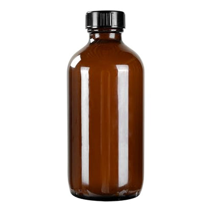 Restaurantware Vetri 8 Ounce Boston Glass Bottles, 12 Sample Bottles With Black Phenolic Caps - Dishwashable, Round, Amber Glass Bottle, For Potion, Juice, Ginger Shots, Whiskey, Liquids - color: Amber, size: 8 oz