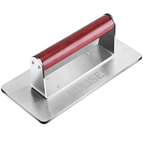 HULISEN Stainless Steel Bacon Press, 9 Inch Large Heavy Duty Burger Press with Wood Handle, Non-stick Grill Press for Griddle, Steak Weight Griddle BBQ Accessories for Panini, Sandwiches, Gift Package - size: 9 Inch Long Press