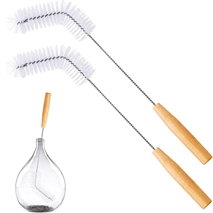 2 Pieces Nylon Carboy Cleaning Brush 13 Inch Long Gallon Jug Brush with Wood Handle Milk Bottle Cleaning Kit for 1 Gallon Glass Corny Kegs Wine Making Home Brewing