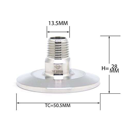 QiiMii 1.5 Inch Tri Clamp Tri Clover Fittings to NPT 1/4 Inch Male Thread Adaptor, Stainless Steel 304 - size: TC 50.5 x 1/4"