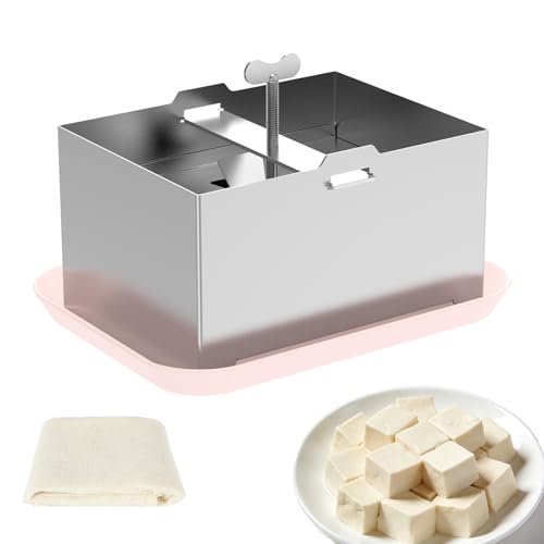 Tofu Press, SUS304 Paneer Maker with Presser Towel and Drip Tray, Fast Water Removal ，Stainless Steel Texture,Versatile for paneer and Chees e Press