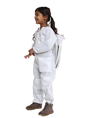 FOREST BEEKEEPING SUPPLY- Kids Full Body Bee Suit. Cotton twill soft to Children’s skin tuff to bee Stings with Veil - color: Ventilated Suit, size: X-Small