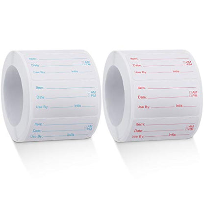 Outus 1000 Pcs Dissolvable Food Labels for Container Removable Canning Labels Food Storage Stickers for Home Restaurant Canning Container Rotation, Red and Blue, 500 Labels Per Roll