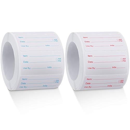 Outus 1000 Pcs Dissolvable Food Labels for Container Removable Canning Labels Food Storage Stickers for Home Restaurant Canning Container Rotation, Red and Blue, 500 Labels Per Roll