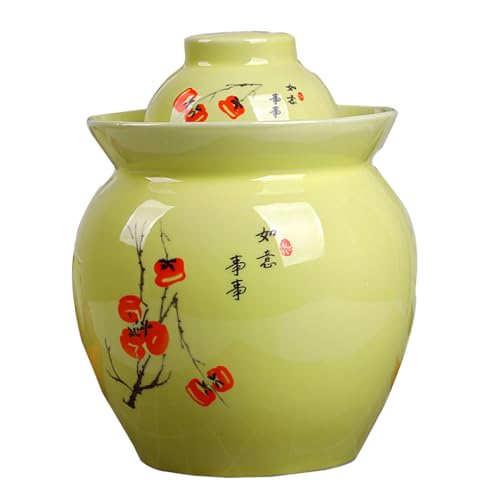 MRYBD Ceramic Pickle Jar With Water Seal,Kimchi Containers, Fermentation Jar, Fermentation Jars Ceramic Pots, Sealed Fermentation Jars With Lids, Sauerkraut Crock yellow-1.75L - color: yellow, size: 1.75L