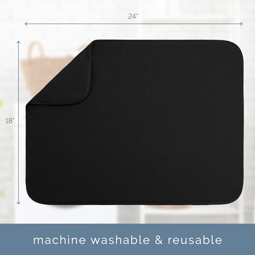 S&T INC. Dish Drying Mat XL, 18” x 24”, Absorbent Microfiber Kitchen Counter Mat, Dish Drying Pad for Dishes, Utensils, Pots and Pans, Extra Large, Black - size: 18" x 24"