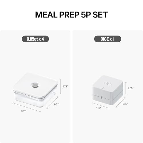 VAKUEN Premium Airtight Food Storage Container. Meal Prep 0.85qt 5pc/Set. 4pcs Container and Vacuum Sealer. Patented Double Silicone Lining, 100% Leak Proof, BPA-FREE