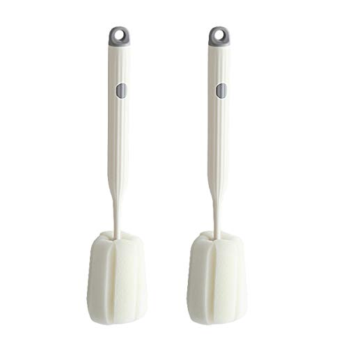 Bottle Soft Brush -2Pcs Sponge Bottle Brush Soft and Easy to Clean, Baby Bottle Sponge Brush Can Effectively Remove The Stain Residue On The Bottom of The Cup (White) - color: White
