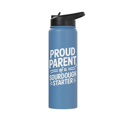 Proud Parent Sourdough Starter Active Yeast Stainless Steel Insulated Water Bottle - color: Light Blue