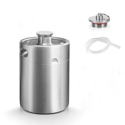 MRbrew Pressurized Mini Keg 64oz, 304 Stainlsee Steel Mini Kegerator with Exhaust Valve Designed Cap Portable Beer Growler for Homebrew And Craft Beer (Silver) - color: Silver