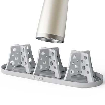 NiHome Silicone Water Bottle Drying Racks Set of 3 with Drip Tray,Cheese Style for Faster Drying,Bottle Dryer Racks Fit for Stanley YETI Cups Owala Sports Bottle Baby Bottle Thermoses Mugs - color: Gray