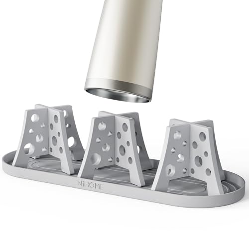 NiHome Silicone Water Bottle Drying Racks Set of 3 with Drip Tray,Cheese Style for Faster Drying,Bottle Dryer Racks Fit for Stanley YETI Cups Owala Sports Bottle Baby Bottle Thermoses Mugs - color: Gray
