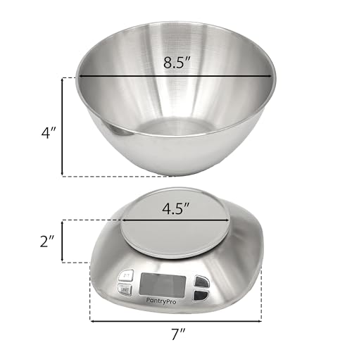 Stainless Steel Digital Kitchen Scale w. Bowl - for Food Coffee Lab - LCD Display gram Ounces lb:oz lb ml - 12 LBS/5.5 KG Capacity - Battery Included - Gold by The Display Guys - color: Stainless Steel - Gold