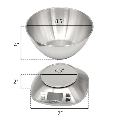 Stainless Steel Digital Kitchen Scale w. Bowl - for Food Coffee Lab - LCD Display gram Ounces lb:oz lb ml - 12 LBS/5.5 KG Capacity - Battery Included - Gold by The Display Guys - color: Stainless Steel - Gold