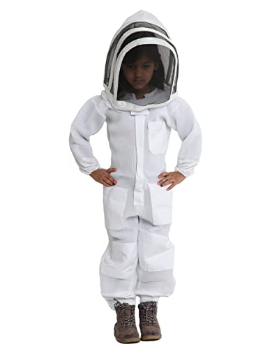 FOREST BEEKEEPING SUPPLY- Kids Full Body Bee Suit. Cotton twill soft to Children’s skin tuff to bee Stings with Veil - color: Ventilated Suit, size: X-Small