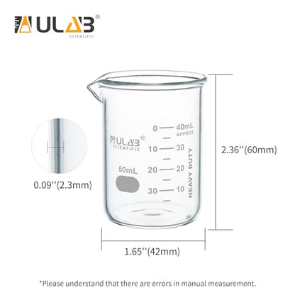 ULAB Scientific Glass Beakers, Vol. 50ml, 3.3 Borosilicate Griffin Low Form with Printed Graduation, Pack of 24, UBG1030 - style: 24pcs of Vol.50ml, Low form