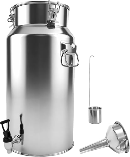 5.28 Gallon Milk Can with Spigot Stainless Steel Milk Bucket Wine Pail 20Liter with 2 Handles Sealed Lid Water Oil Liquid Barrel for Kitchen Farm Home Use - size: 20L