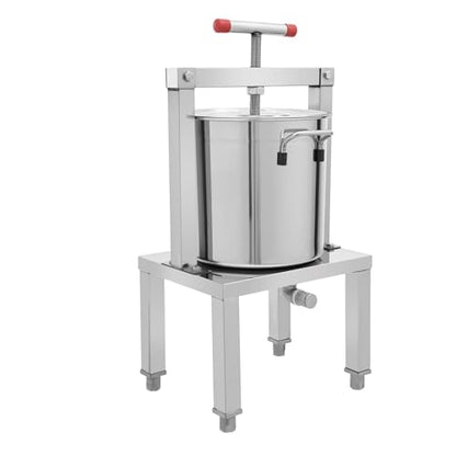 Fruit Wine Press,13.25L Manual Grape Presser for Wine Juice Making DIY Large Fruit Honey Presser Fully Enclosed Barrel T-Shaped Ergonomic Handle Height Adjustable Removable Honey Flow Opening