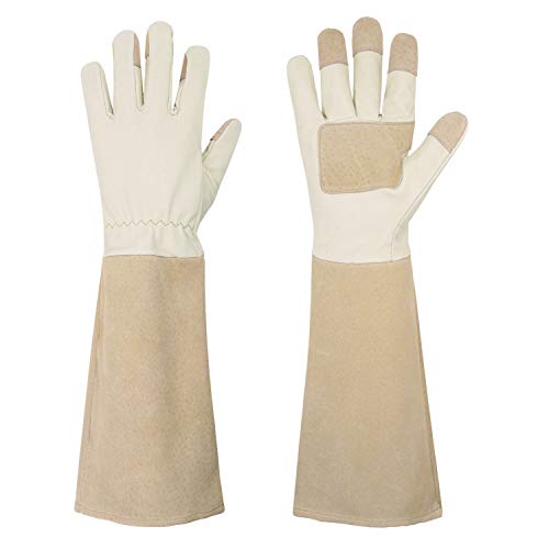 HANDLANDY Pruning Gloves Long for Men & Women, Pigskin Leather Rose Gardening Gloves- Breathable & Durability Gauntlet Glove (Small, Beige) - color: Beige, size: Small (Pack of 1)