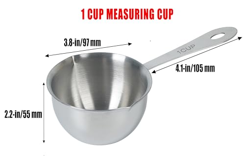 DOTINGHUX 1 Cup Stainless Steel Measuring Cup, 3 Types of Measurement Marks, Two Side Spouts, Dishwasher Safe, Compatible with All Cooktops
