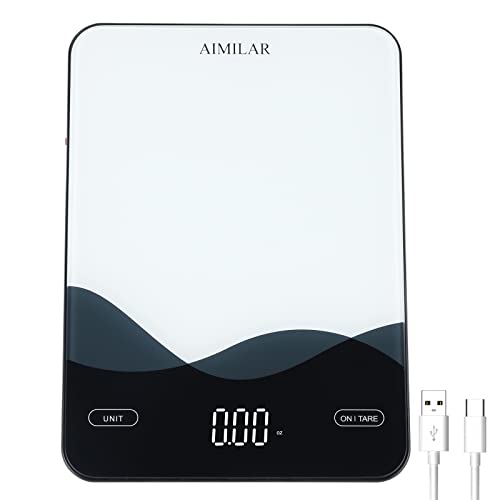 AIMILAR USB-C Rechargeable Kitchen Scale 22lb Tempered Glass Touch LED | USB-C rechargeable kitchen scale, 22lb/10kg, touch LED, 4 units & auto shut off for baking meal prep