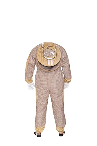 3 Layer Bee Suit with Fencing Veil and Round Veil One Pair Gloves Sting Proof Ventilated Beekeeping Suit, 2 Veils - color: Khaki, size: Small