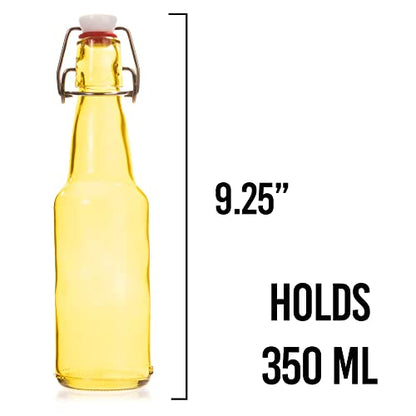 Cocktailor Glass Grolsch Beer Bottles (6-pack, 11 oz./330 mL) Airtight Seal with Swing Top/Flip Top Stoppers - Home Brewing Supplies, Fermenting of Alcohol, Kombucha Tea, Wine, Soda - Yellow