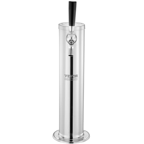 VEVOR Kegerator Tower Kit, Single Tap Beer Conversion Kit, Stainless Steel Keg Beer Tower Dispenser with Dual Gauge CGA320 Regulator & D-System Keg Coupler, Self-Closing Spring for Party Bar Home - style: Single Faucet Beer Tower