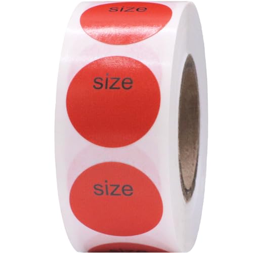 Shoe Size Blank Red Stickers for Retail Clothing – 3/4 Inch Round, 500 Semi-Gloss Adhesive Labels Per Roll with “Size” Text for Custom Shoe Labeling – Made in the USA - color: Red Blank