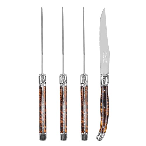 French Home Laguiole Connoisseur 4-Piece Steak Knife Set, Tortoise Handles - color: Tortoise Shell
