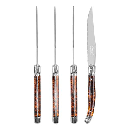 French Home Laguiole Connoisseur 4-Piece Steak Knife Set, Tortoise Handles - color: Tortoise Shell