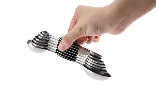 Spring Chef Stainless Steel Magnetic Measuring Spoons Set of 8 with Leveler, Dual Sided Metal Teaspoon & Tablespoon Measuring Spoons, Nesting Kitchen Gadgets for Baking & Cooking - 2 Pack - Black - color: Black, size: 2-Pack