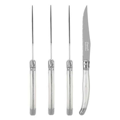 French Home Laguiole Connoisseur 4-Piece Pearl White Steak Knife Set - color: Pearl White
