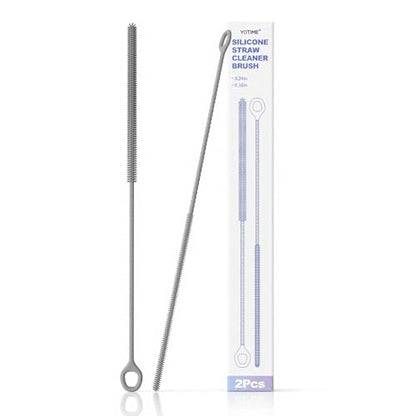 YOTIME Straw Cleaner Brush Extra Long 12.6 inch, 2Pcs Reusable Silicone Straw Brush for Sippy Cup, Water Bottle and Tubes, 6mm+9mm, Gray - color: Gray