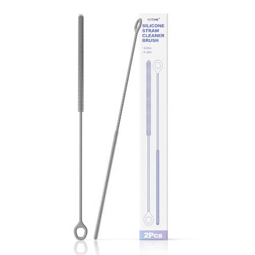 YOTIME Straw Cleaner Brush Extra Long 12.6 inch, 2Pcs Reusable Silicone Straw Brush for Sippy Cup, Water Bottle and Tubes, 6mm+9mm, Gray - color: Gray