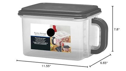 Medium Plastic Storage Canister with Handle – 21 Cup Capacity, Stackable Design Gray Lid and Transparent Body – Easy-Lift Side Handle for Kitchen, Pantry
