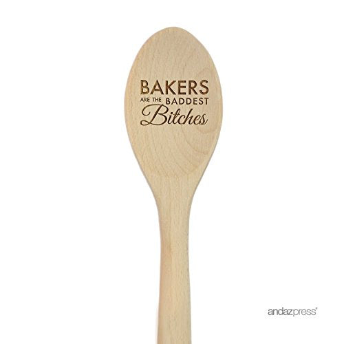 Andaz Press Laser Engraved Wooden Mixing Spoon, 12-inch, Bakers are the Baddest Bitches, 1-Pack - color: Bakers are the Baddest Bitches