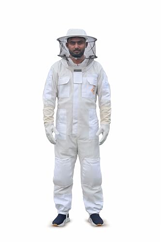 Beekeeping Suit Ventilated 3 Layer Ultra with Total Protection with Safety Fencing for Professional Beekeeping Supplies with Carrying Bag (BP-311-White)-XXL - color: White, size: 2XL