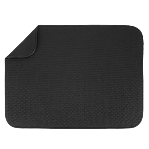 S&T INC. Dish Drying Mat XL, 18” x 24”, Absorbent Microfiber Kitchen Counter Mat, Drying Pad for Dishes, Utensils, Pots and Pans, Extra Large, Diamond Texture, Black - size: 18" x 24"