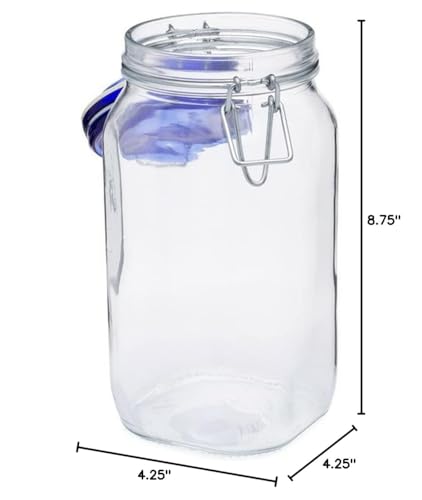 Bormioli Rocco Fido Square Jaw with Blue Lid, 50-3/4-Ounce - color: Clear/Blue, size: 50.75 fl oz
