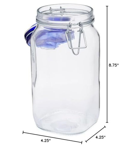 Bormioli Rocco Fido Square Jaw with Blue Lid, 50-3/4-Ounce - color: Clear/Blue, size: 50.75 fl oz